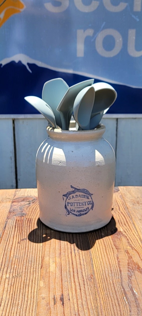 Early J.A. Bauer Pottery Los Angeles Salt Glaze Stoneware Crock