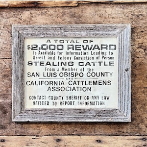 California Reward Sign Cattlemens Association Canvas