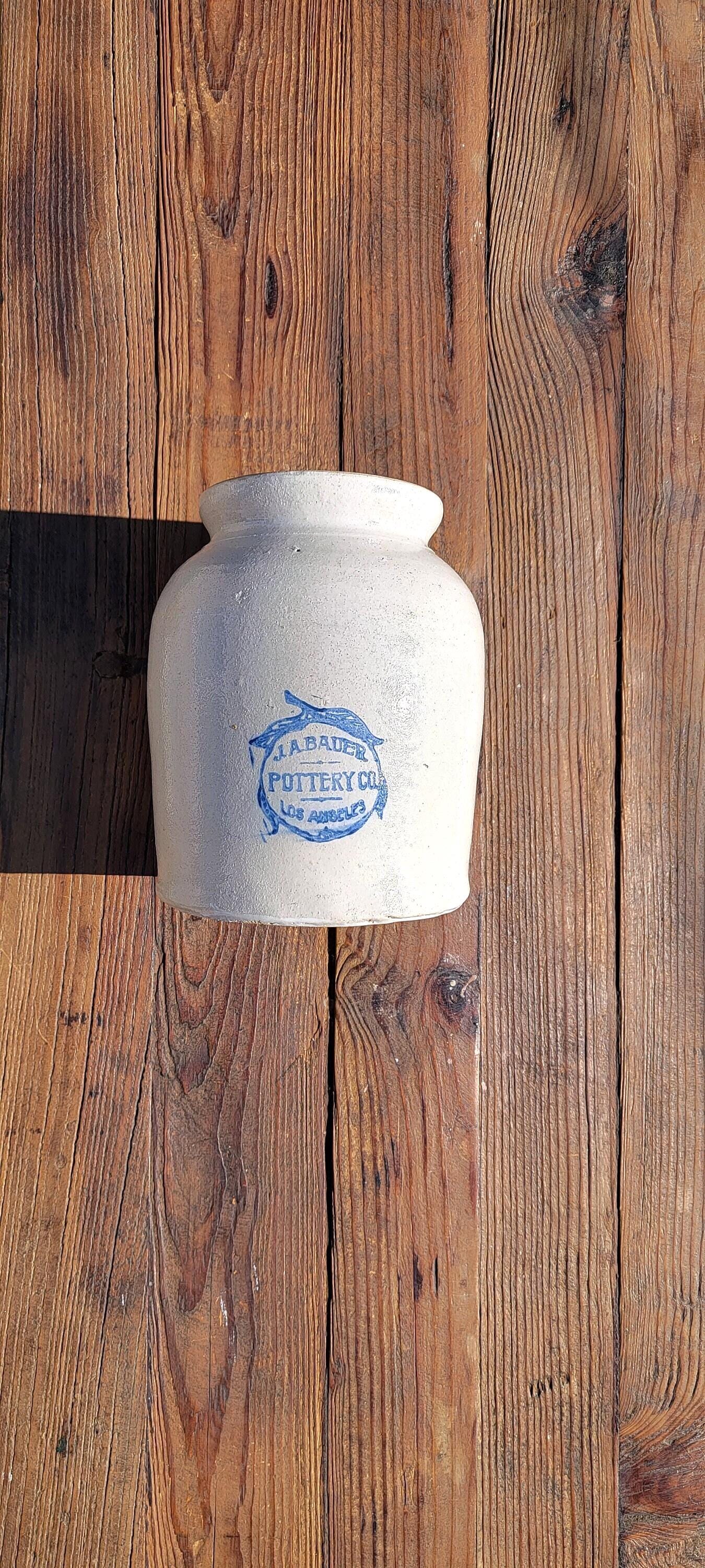 Early J.A. Bauer Pottery Los Angeles Salt Glaze Stoneware Crock