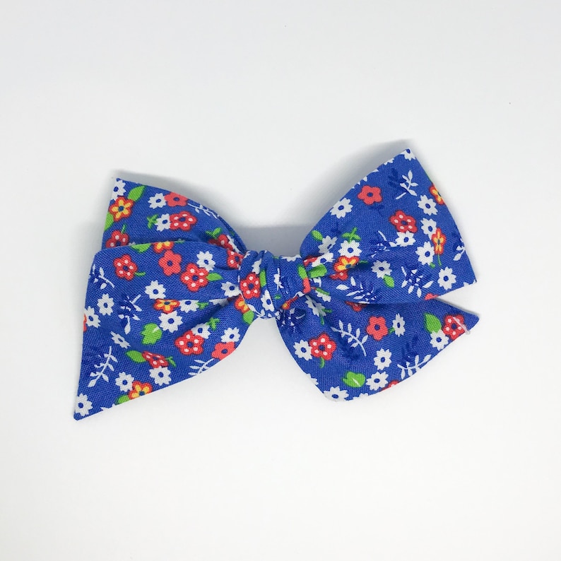 Red White Blue Floral Piggy Set Floral Hair Bow