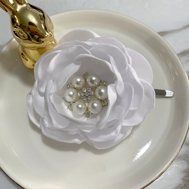 White Satin Flower Brooch Pin Lapel Pin Bobby Pin Hair Clip Hair Pin For Selection HR1
