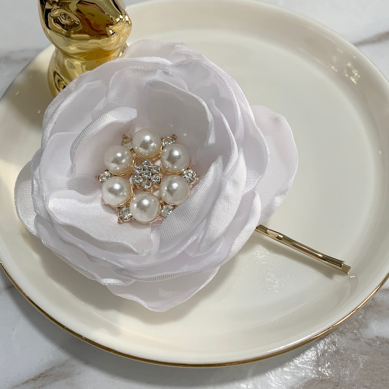 White Satin Flower Brooch Pin Lapel Pin Bobby Pin Hair Clip Hair Pin For Selection HR1