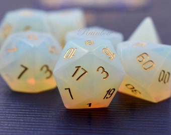 Opalite dice set-Engraved Gem Dice Set-Polyhedral Gemstone Dice-Stone RPG Dice-Dungeons and Dragons Dice-It catches the light so beautifully
