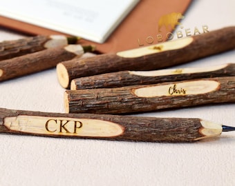 Wooden Twig Pen for Wedding Guest Book-Rustic Wedding Pens-Natural Pens with Bark-Custom Engraving Pen-Personalized gift for nature lover