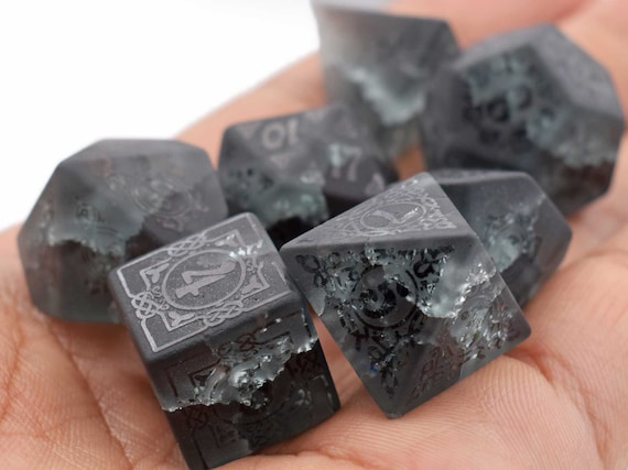1 FULL set of Gemstone Dice Set-Dungeons & Dragons-DnD D and D Dice Set-Celtic Knot Themed Dice-Limited Edition dice-Limited Stock-FAST Ship