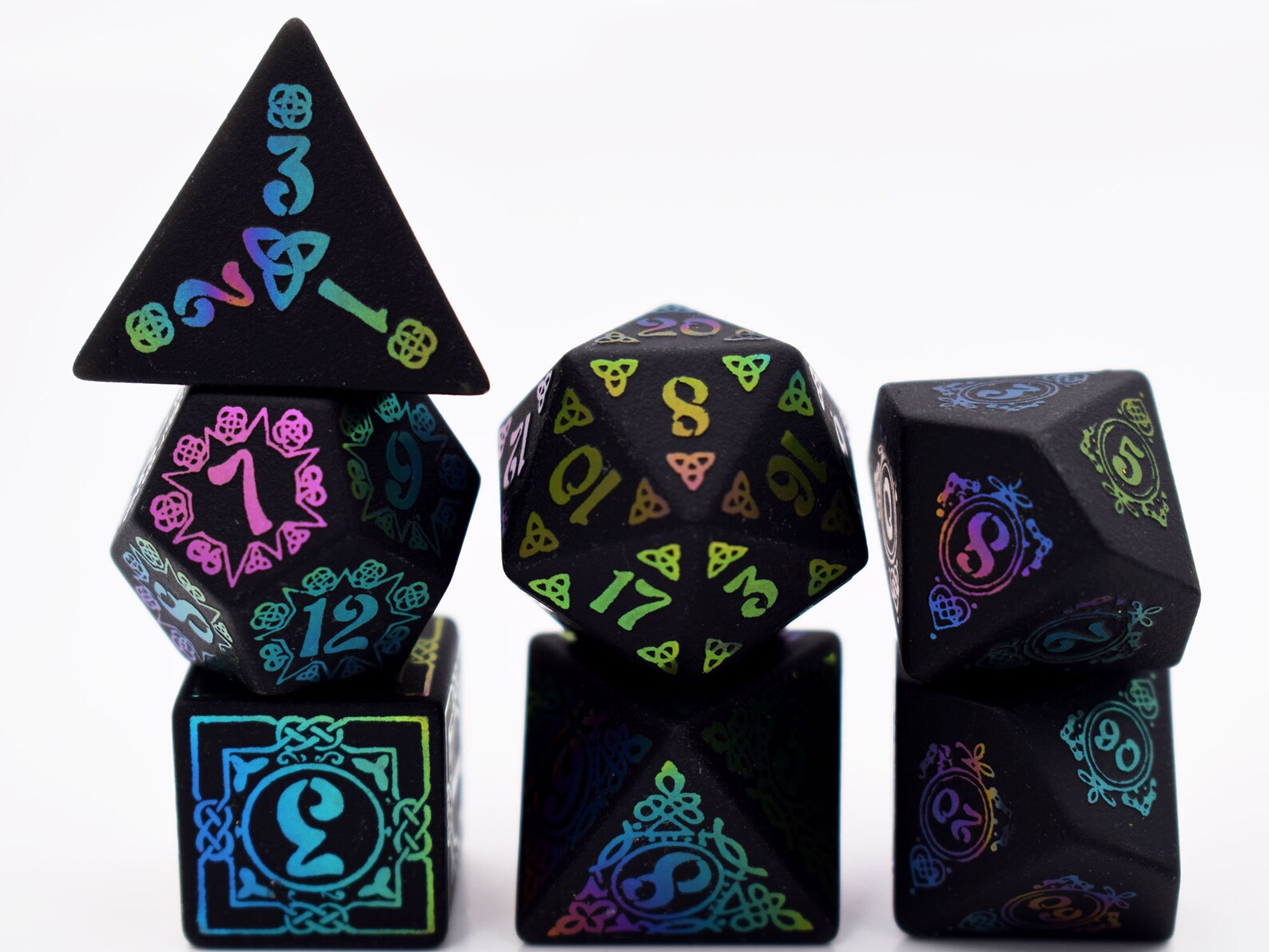 Full Set of Raised Diceobsidian Dnd Dice Setdungeons and Etsy