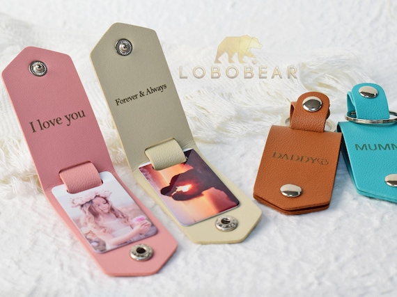 Personalised Photo Keyring in Leather Case-Lether Keychain-Photo Key Ring-Picture Key Chain-Best Papa Keyring-Men Gifts Leather-Gift for her