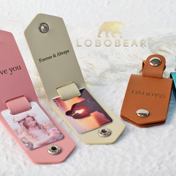 Personalised Photo Keyring in Leather Case-Lether Keychain-Photo Key Ring-Picture Key Chain-Best Papa Keyring-Men Gifts Leather-Gift for her