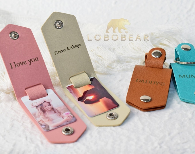 Personalised Photo Keyring in Leather Case-Lether Keychain-Photo Key Ring-Picture Key Chain-Best Papa Keyring-Men Gifts Leather-Gift for her