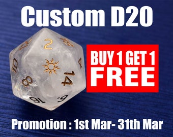 Pas D20-DnD D en D Dice Set aan - Initialen of symbool toevoegen - Aangepaste D20 dobbelstenen - Gepersonaliseerde D20 kerkers en draken - Steen D20 - Edelsteen D20