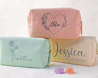 Personalized Makeup Bag-Birth Month Bridesmaid Bag-Custom Name Cosmetic Bag-Toiletry Bag-Bachelorette Party Gift-Bridesmaid Proposal Gift