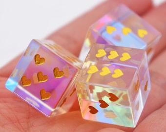 Fantastic Glass Dice D6-Heart D6 Dice-Pips D6-Six Sided 16mm D6 Dice-DnD D and D Dice Set-Gemstone D6-DnD Gifts