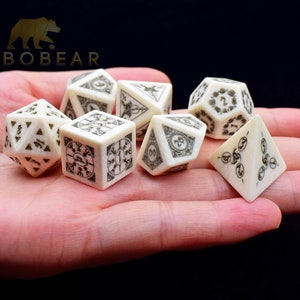 Viking Medieval Bone Dice-DnD D et D Dice Set-Donjons & Dragons Dice-Gravure Gemstone Dice Set-Stone Polyhedral Dice Set-Cadeau de Noël