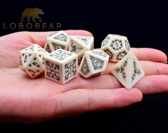 Viking Medieval Bone Dice-DnD D et D Dice Set-Donjons & Dragons Dice-Gravure Gemstone Dice Set-Stone Polyhedral Dice Set-Cadeau de Noël