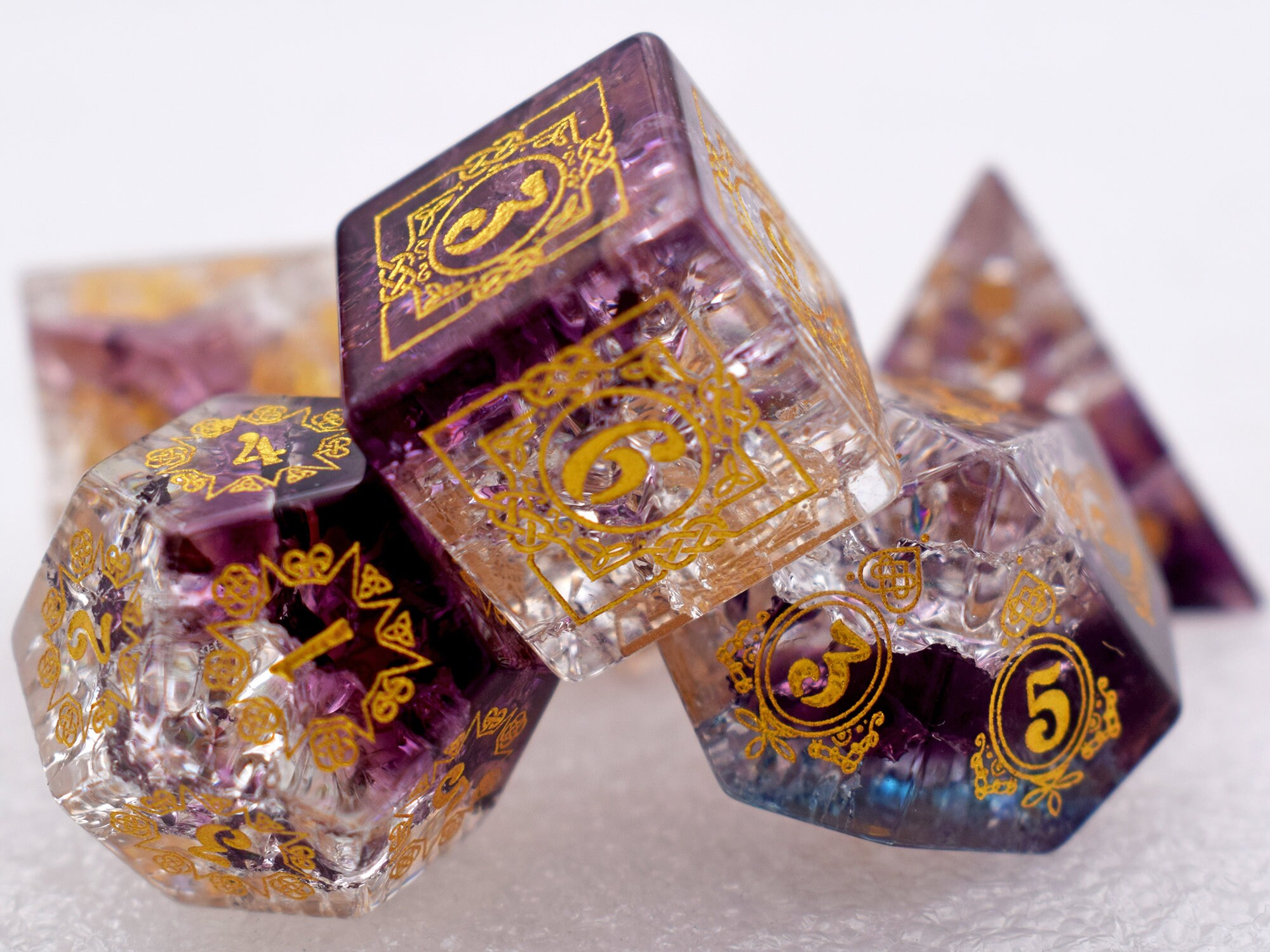 Crackle Glass Dnd D And D Dice Set-Purple & Clear - Etsy