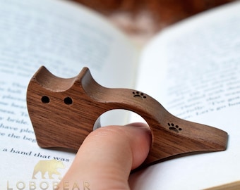 Walnut Wooden Cat Thumb Book Page Holder - Reading Assistant