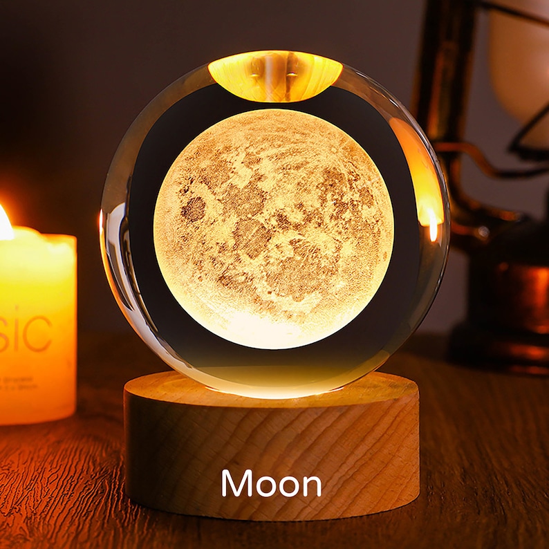 3D Galaxy Crystal Ball Night Light-6CM Solar System Lamp-Custom Crystal Photo Night Lamp-3D Glass Ball Light-Bedroom Decor Crystal Lamp The Moon-3D