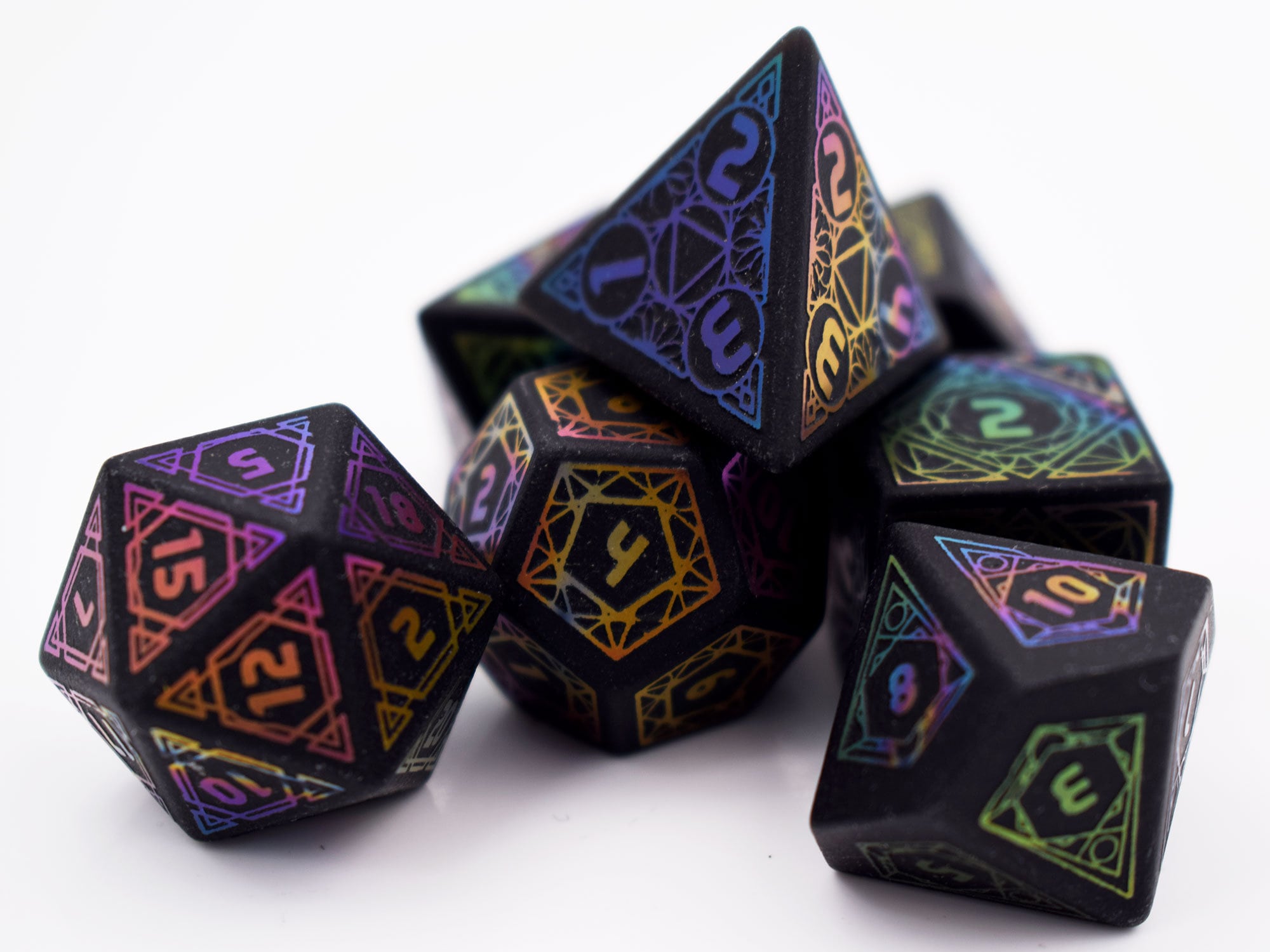 Full Set of Obsidian Diceraised Dice Dndpolyhedral Dice Etsy