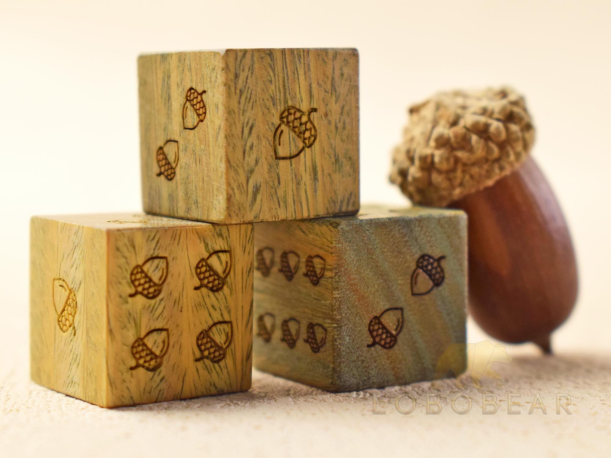 Nature Wooden D6 Dice-16mm Acorn D6-Acorn D6-Pips D6 Dice-DnD Dice-DnD D and D Dice-Engraved D6 Dice-Perfect for TTRPGs and Betting games