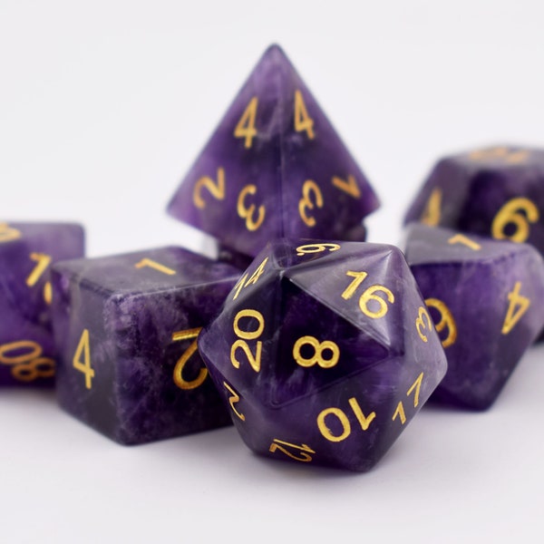 Amethyst Gemstone dice set-Engraved Dice Set-Polyhedral Stone Dice Set-RPG Dice Set-Dungeons and Dragons Dice-rpg D20-Christmas Gift