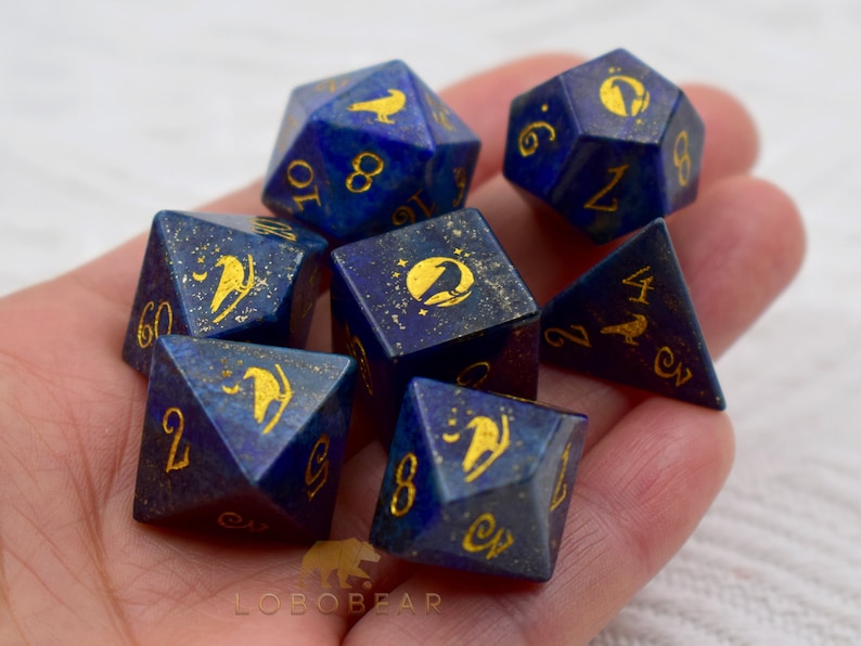 Lapis Lazuli Raven Gemstone Dice Set-Dungeons & Dragons-DnD D and D Dice Set-Polyhedral Dice Set image 2