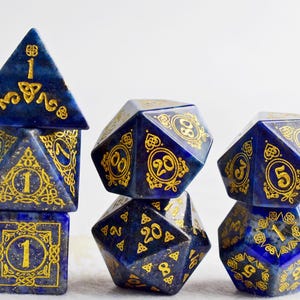 1 FULL set of Gemstone Dice Set-Dungeons & Dragons-DnD D and D Dice Set-Celtic Knot Themed Dice-Limited Edition dice-Limited Stock-FAST Ship Lapis Lazuli Dice