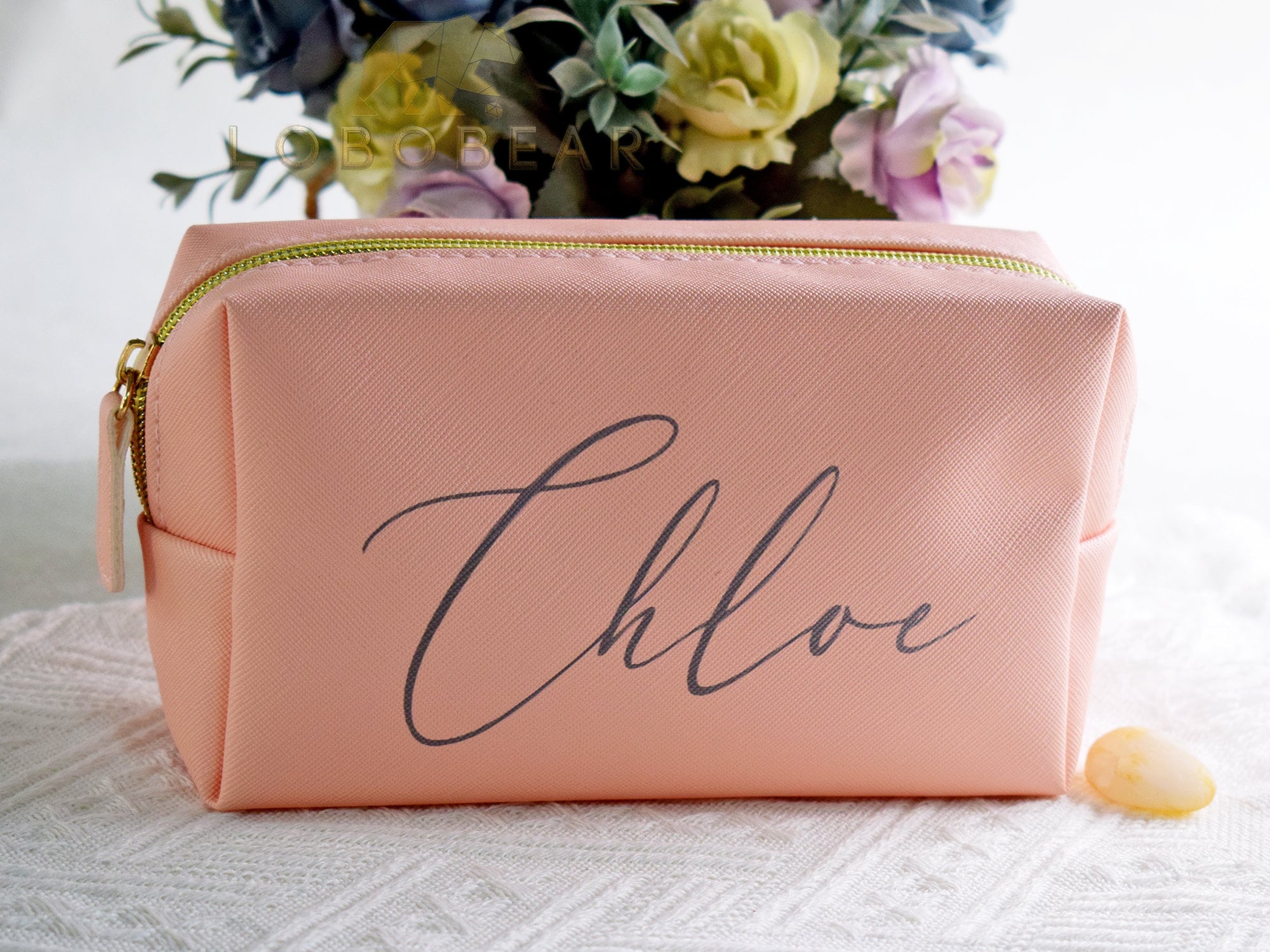 Custom Name Cosmetic Bag-Personalized Monogram Makeup Bag-Leather Toiletry Bag-Birth Month Bridesmaid Bag-Bridal Party Gifts-Bridesmaid Gift