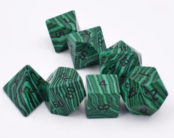 Synthetic Malachite dice-Polyhedral Gemstone Dice Set-Engraved Gem Dice-Dungeons and Dragons Dice-Stone RPG Dice Set-Stone dice-rpg D20