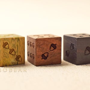 16mm Acorn D6-Nature Wood Dice-Acorn D6-Wooden Pips D6 Dice-DnD Dice-DnD D and D Dice-Engraved D6 Dice-Perfect for TTRPGs and Betting games