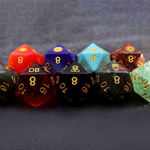 Customize D20-DnD D and D Dice Set-Add Initials or Symbol-Custom D20 Dice-Personalized D20 dungeons and dragons-Stone D20-Gemstone D20 image 9