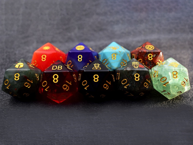 Customize D20-DnD D and D Dice Set-Add Initials or Symbol-Custom D20 Dice-Personalized D20 dungeons and dragons-Stone D20-Gemstone D20 image 9