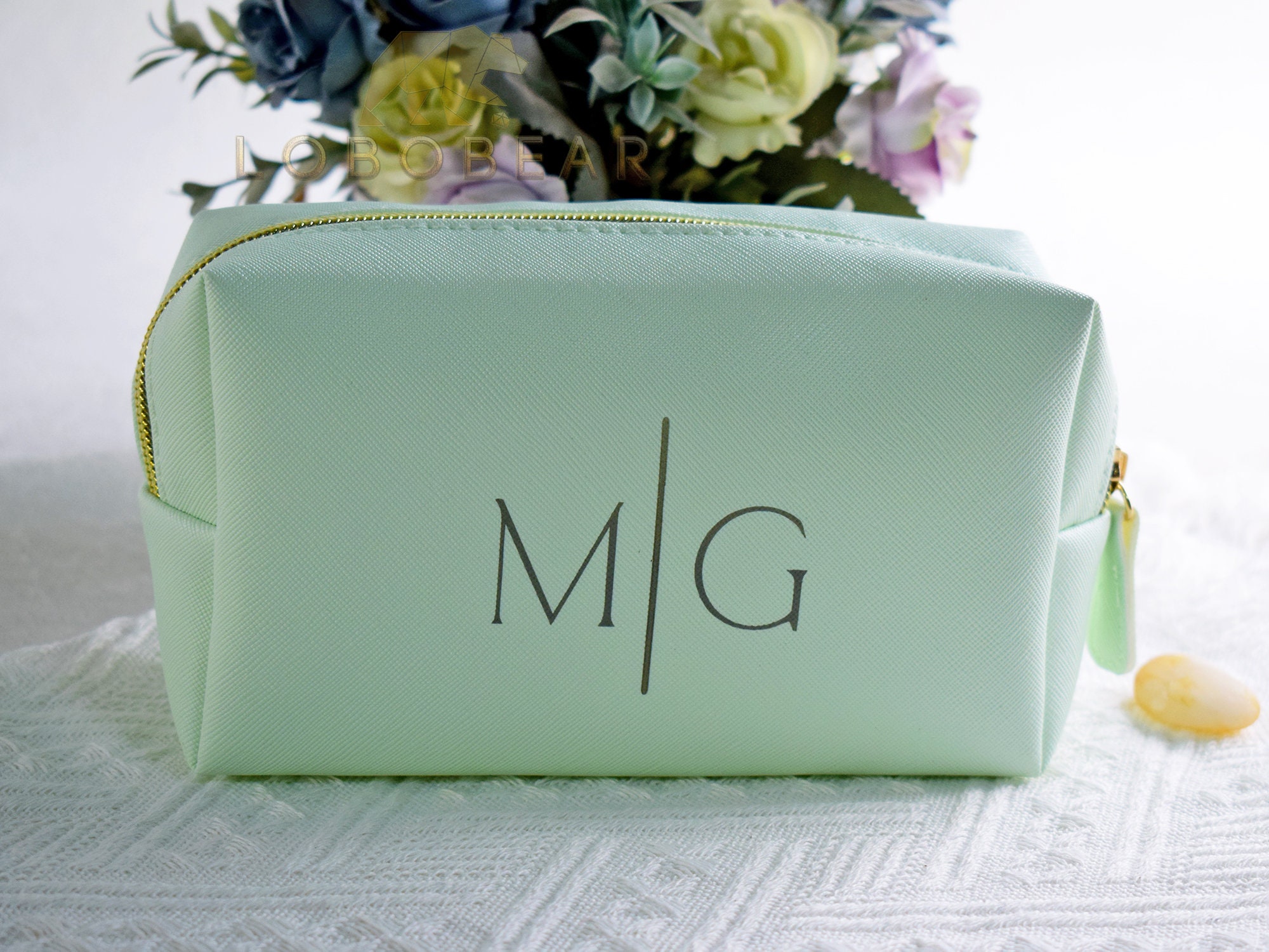 Custom Name Cosmetic Bag-Personalized Monogram Makeup Bag-Leather Toiletry Bag-Birth Month Bridesmaid Bag-Bridal Party Gifts-Bridesmaid Gift