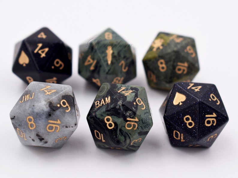 Customize D20-DnD D and D Dice Set-Add Initials or Symbol-Custom D20 Dice-Personalized D20 dungeons and dragons-Stone D20-Gemstone D20 image 4