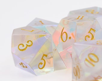 Dichroic Glass Dice Set-Fantastic Glass Dice-Polyhedral Dice-Dungeons & Dragons-Engraving Gemstone Dice-RPG Dice Set MTG Game-Christmas Gift