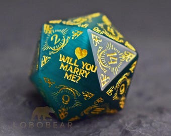 Personalized d20-Custom Anniversary D20 Dice-Wedding D20 Dice-Engraved D20 Dice-Natural Gemstone D and D Dice-Marry Me D20 dice