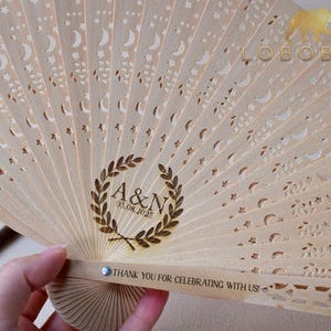 Personalized Wedding Fans-Rustic Wooden Fan Bulk-Moon & Star Sandalwood Hand Fan-Wood Folding Fans-Beach Wedding Favors-Baby Shower Favors
