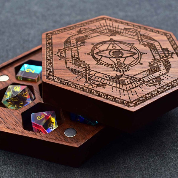 Personalized D and D Dice Box-dungeons and dragons Dice Vault-Custom Dice Box-Wooden DnD Case-Dice Holder for Board Games-Walnut DnD gifts