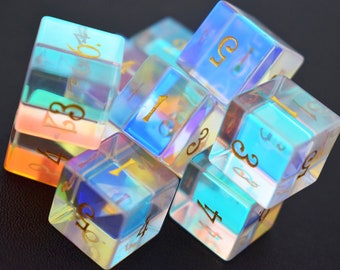 Infinity Prism Dichroic Glass D6 Die-Engraved D6 Dice-dungeons and dragons Dice-Gem dice-Engraved Gemstone dice for rpg Games