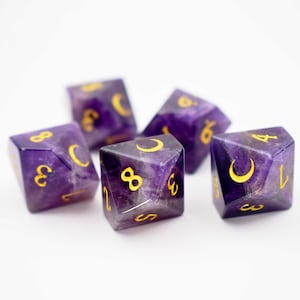 Amethyst Gemstone Vampire Dice Set-The Masquerade dice-Cresent Moon D10s-VTM dice-d10 sets-Vampire the Masquerade Dice-10 D10s-4 Crystal