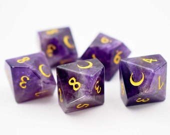 Amethyst Gemstone Vampire Dice Set-Les dés de mascarade-Cresent Moon D10s-VTM dés-d10 ensembles-Vampire the Masquerade Dice-10 D10s-4 Crystal