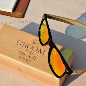 Sunglasses-Personalized Groomsmen Sunglasses Gift Set-Custom Engraved Wooden Sun Glasses-Best Man Sunglasses & Case-Wedding Gift for Guys