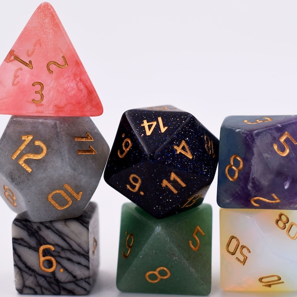 Individual Gemstone dice-ALL material-d4 d6 d8 d10 d% d12 d20-dungeons and dragons-Get a custom set-Make each dice to be a different stone