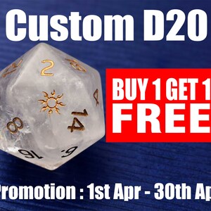 Customize D20-DnD D and D Dice Set-Add Initials or Symbol-Custom D20 Dice-Personalized D20 dungeons and dragons-Stone D20-Gemstone D20