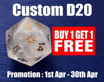 Customize D20-DnD D and D Dice Set-Add Initials or Symbol-Custom D20 Dice-Personalized D20 dungeons and dragons-Stone D20-Gemstone D20