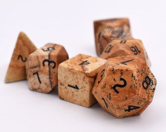 Full set of dnd Dice-Polyhedral Gemstone Dice-Engraved Gem Dice-Dice Set Stone-Gemstone Dice-Dungeons and Dragons-Stone Dice-Picture Jasper