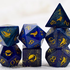 Lapis Lazuli Raven Gemstone Dice Set-Dungeons & Dragons-DnD D and D Dice Set-Polyhedral Dice Set