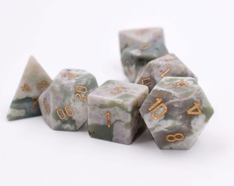 Dés-Paix Jade Polyédrique Pierre Précieuse Dés Gravés Dés Set-Donjons et Dragons Dés Dice-Pierre RPG Dés Set-dnd dice-rpg D20-Cadeau de Noël