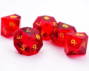 Vampire D10 Dice-VTM dice-d10 sets-Vampire the Masquerade Dice-Engraved Gemstone Dice-Black Obsidian & Garnet Gemstone-Choose Quantity