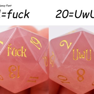 CLEARANCE Sale-1 Piece Rose Quartz F*CK UwU D20 Die-critical failure dice-rpg d20 for dungeons and dragons-Gem dice-Engraved Stone d20