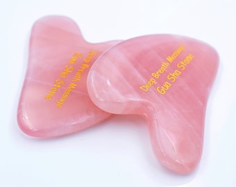 Gua Sha personalizzato al quarzo rosa - Strumento per massaggio Gua Sha con pietre preziose naturali - Strumento per massaggio facciale - Strumento Guasha - Strumento per scultura del viso - Pietra Guasha rosa